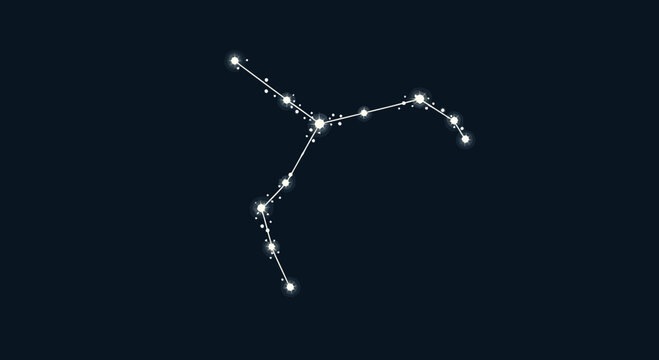 Shining stars forming a zodiac constellation against a dark deep space background, mystical astrology concept