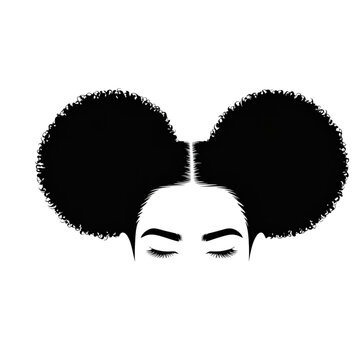 Beautiful Black woman vector illustration with afro puffs hairstyle, long eyelashes and closed eyes