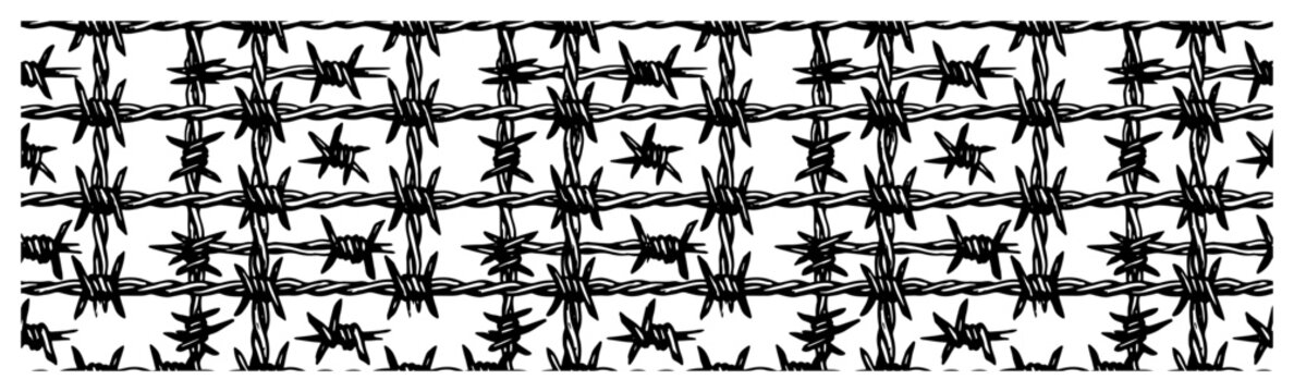 Barbed wire fence grid pattern in vintage engraving style