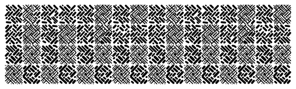 Geometric dash pattern with short black lines arranged in woven grid texture