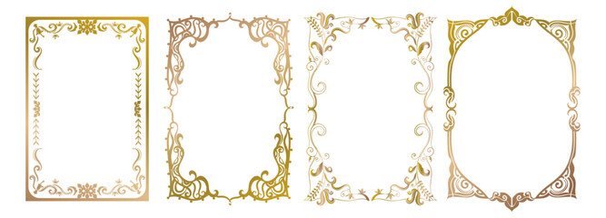 Variant realistic golden vintage and classic frame borderline. Glowing and shiny decorative element frame background of luxury © Kim Phuong Art