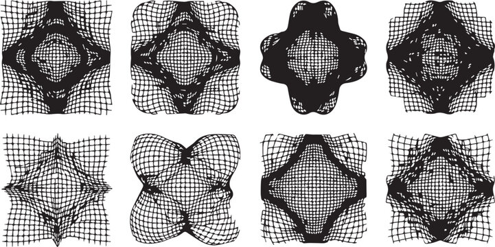 Black and white wireframe mesh shapes