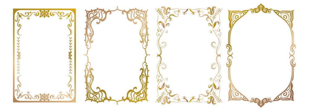 Variant realistic golden vintage and classic frame borderline. Glowing and shiny decorative element frame background of luxury