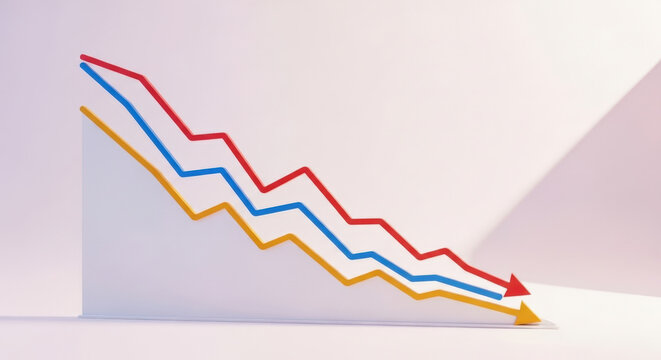 Colorful Line Graphs Showing Economic Recession and Declining Trends Representing Financial Losses Business Downturn and Negative Performance