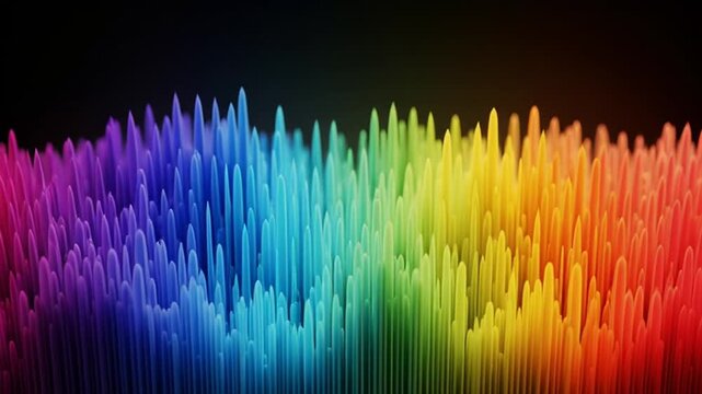 Abstract colorful vector background with a bright rainbow spectrum wave, digital music equalizer line, and glowing neon light pattern on a dark disco backdrop