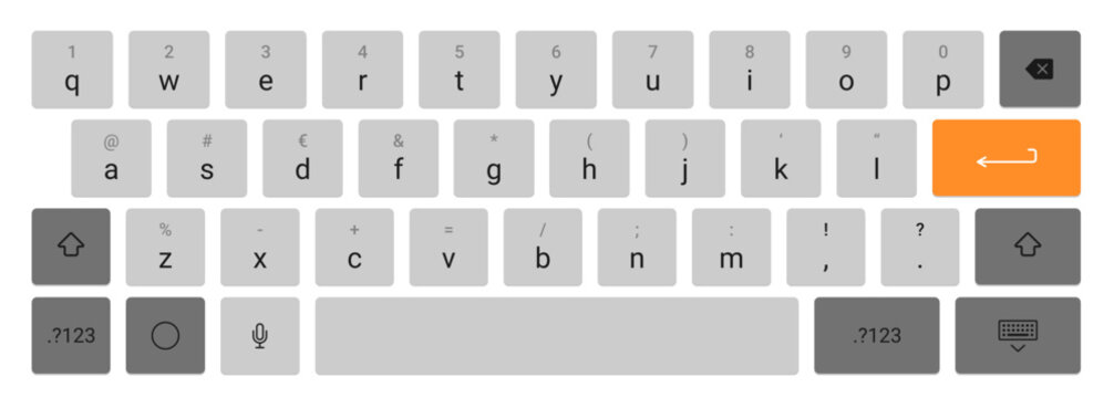 Tablet virtual keyboard interface layout isolated on transparent background modern UI illustration