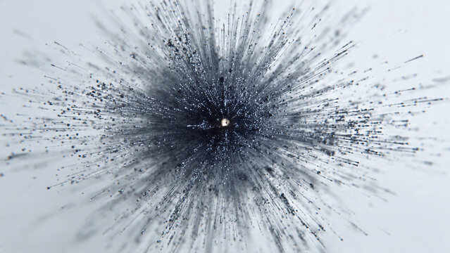 Close‑up of the sample surface during data collection &ndash; X‑ray beam spot (burnt orange), the sample spinning to improve statistics, isolated on solid white background, scientific crystallography