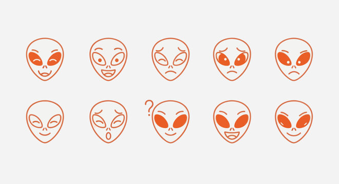 Alien heads with various facial expressions