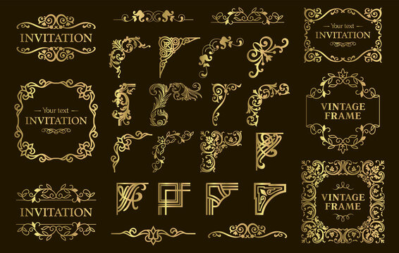 Gold Vintage decorative design elements set 20