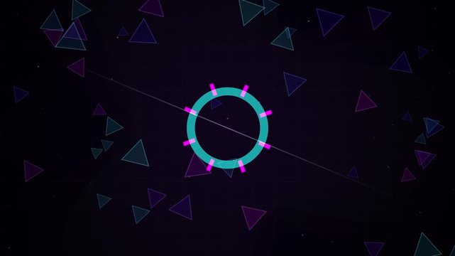 Abstract Motion Graphics with Rotating Neon Circle and Floating Triangles