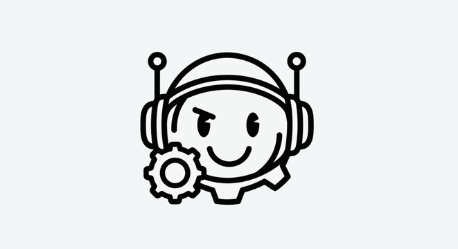 Cartoon astronaut with cogwheel icon