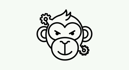 Cartoon monkey face with gears illustration © Ever