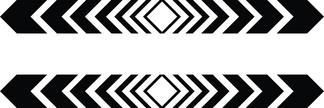 Abstract black and white chevron arrow banner featuring geometric directional stripes with symmetrical optical design. Modern monochrome zigzag pattern with bold linear elements for futuristic 