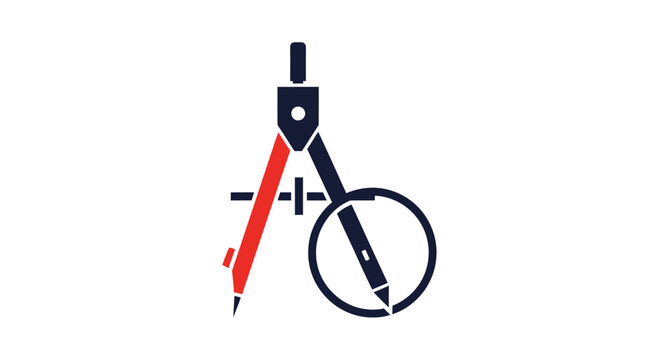 Stylized drafting compass drawing a circle with intersecting lines
