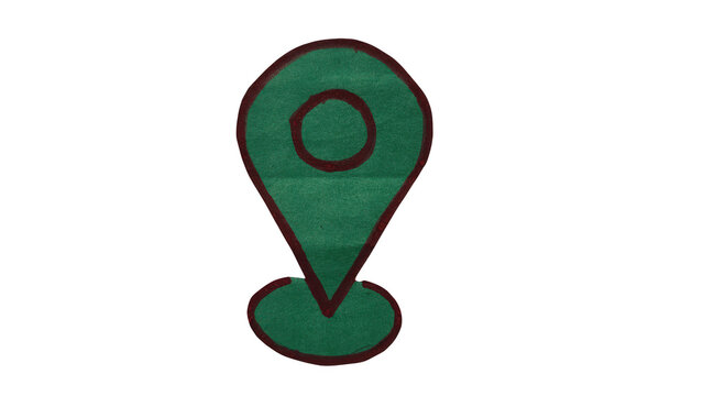 Green location pin icon with white center dot on map style isolated on transparent background