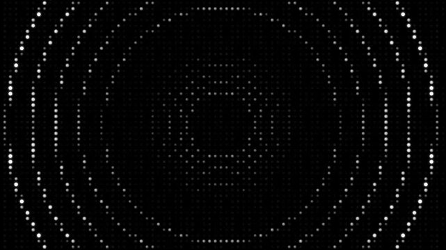 Quartz Crystal Resonance Wave Interference Animation: Halftone Dot Grid Standing Wave Pattern, Constructive Interference Flash, Prismatic Shimmer Loop