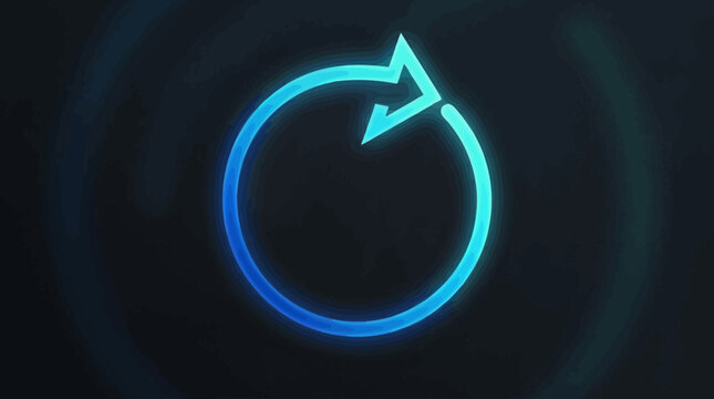 Futuristic glowing blue refresh arrow icon. Digital update, reload, cycle, repeat symbol for technology, web, and app design.