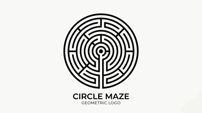 Abstract circular maze design with geometric lines and a central solution path, representing puzzle, challenge, strategy, and problem solving.