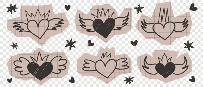 Wing heart princess with paper scrapbook doodle and angel crown brush.