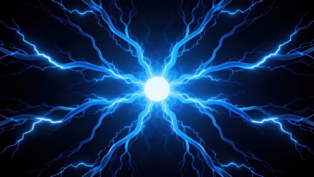 Blue lightning bolts radiating from central light