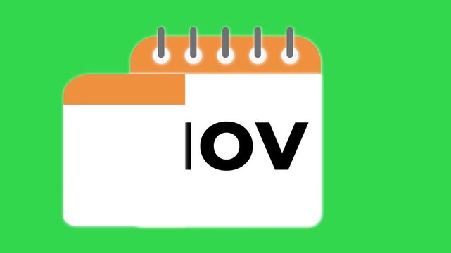 Animated calendar pages flipping with pr, jul, sit, de text on green screen background