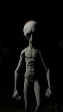 Minimal alien figure standing in darkness with surreal presence, vertical reel blending sci-fi aesthetics, mysterious character design and atmospheric cinematic lighting
