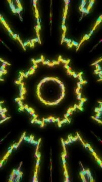 Electric green mandala with sharp radial symmetry and pulsing rotation, abstract sacred geometry vertical reel designed for meditation focus and energetic visual impact
