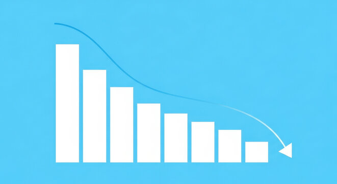Downward Graph Chart Showing Decrease or Loss on Blue Backdrop Business Finance Graph Trend Crisis Decrease Investment Analysis Report Concept