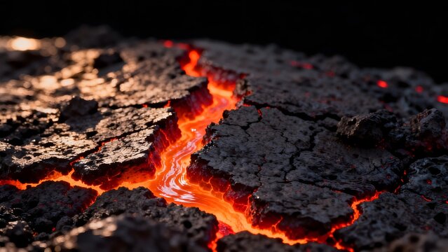 Lava flow on cracked surface