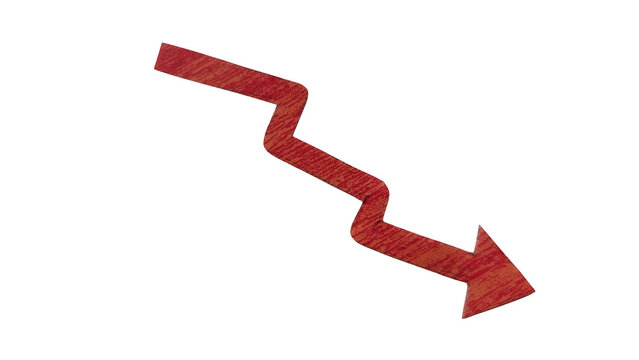 Red downward zigzag arrow pointing on white background isolated on transparent background