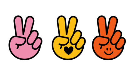 Fototapeta premium Three happy cartoon hands making peace sign gestures with cheerful expressions Vector