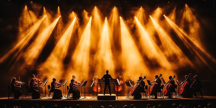 A Grand Symphonic Orchestra Captivating the Audience with a Masterful Musical Performance on Stage