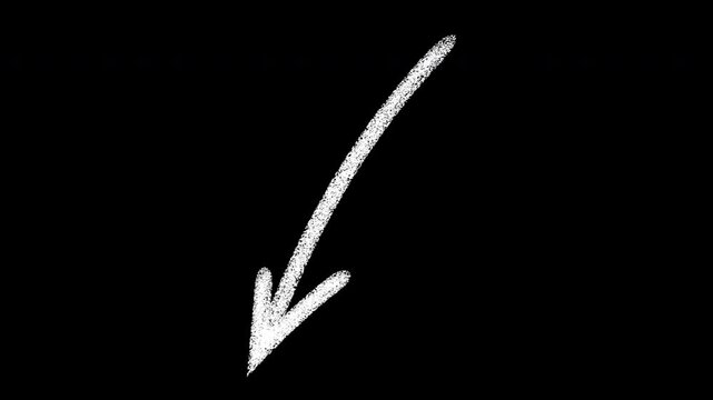 Hand-drawn chalk arrow animation pointing downward on black background, doodle