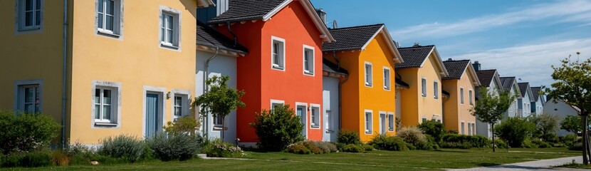 Obraz premium Row of colorful houses standing along suburban street