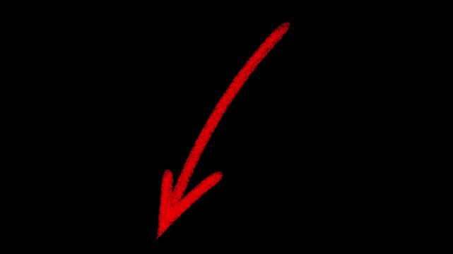 Hand-drawn red arrow animation pointing downward on black background, doodle