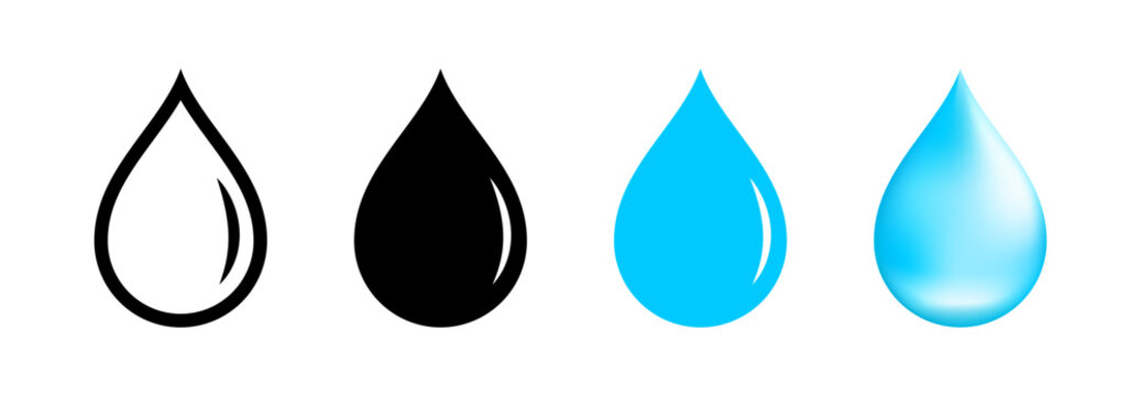 Water drop icon set, Blue Rain droplets Vector Symbols illustration