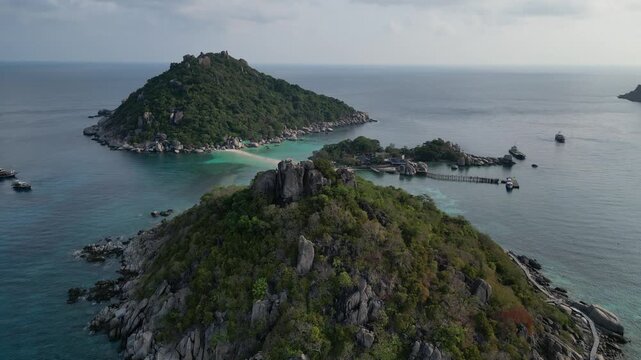 Scenic Aerial View of Koh Nang Yuan Island Sandbar in Koh Tao, Thailand