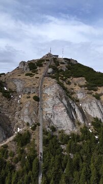 Toaca Peak staircase aerial view in Ceahlau Romania