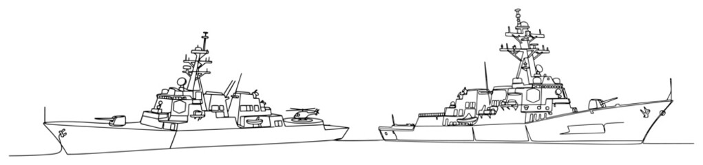 Destroyer warship navy vessel continuous line drawing minimalist style © Aurora