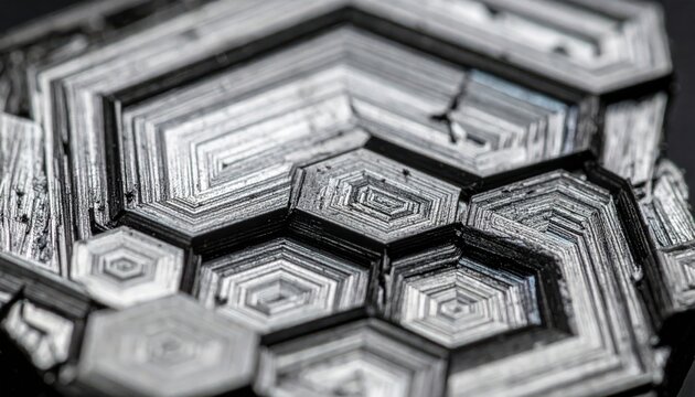 Macro shot revealing the intricate hexagonal crystalline structure and layered texture of graphite