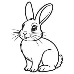 Obraz premium Cute bunny rabbit coloring page vector, hand drawn black and white line art illustration, adorable forest animal character for kids activity books