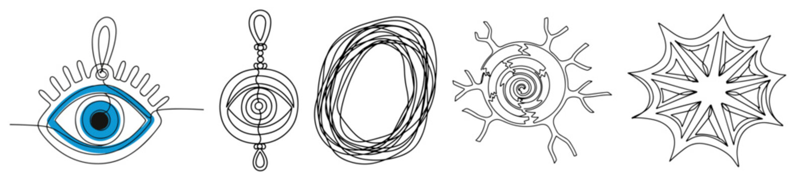 Esoteric mystical symbols evil eye and geometric shapes in continuous line drawing style