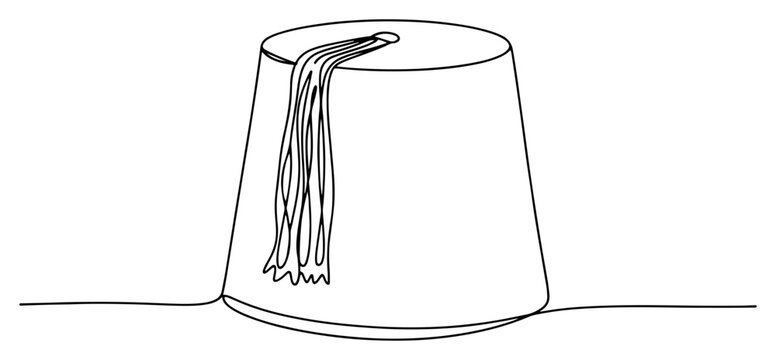 Traditional turkish fez hat with long tassel in continuous line drawing style