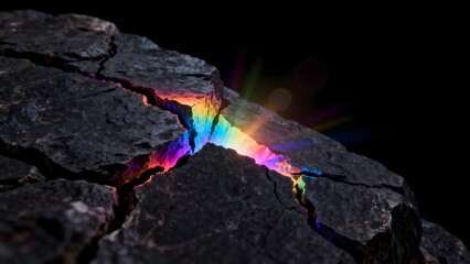 Fototapeta premium cracked rock with colorful light