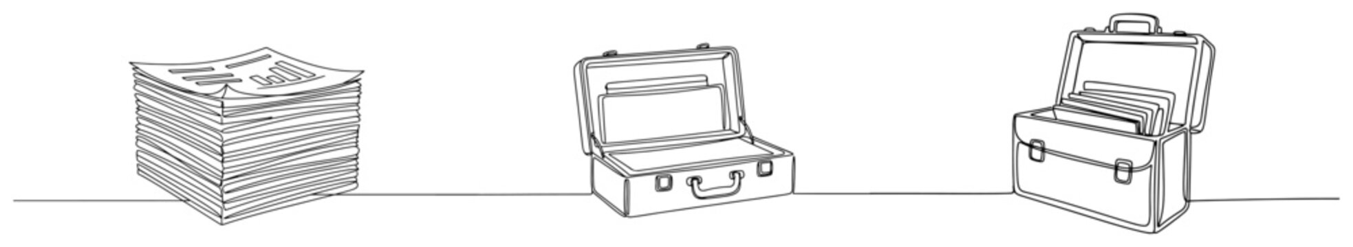 Office documents with briefcase and archive file box for organizational business concept
