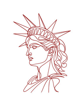 hand drawing continous line depicts the face of miss liberty statue (artwork 2)