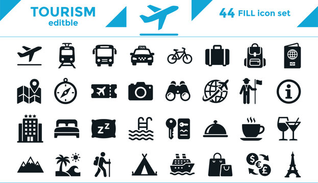 Turist line icons, signs set, vector. Turist outline concept illustration: travel,isolated,holiday,deturist,tourism,city