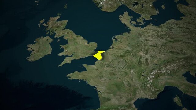 World Map Zoom into Strait of Dover Highlighted on Satellite View Animation