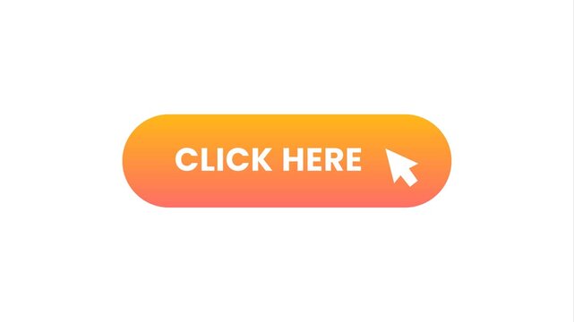 Click Here Button Animation with Mouse Arrow Cursor Clicking. Orange Gradient UI button motion video