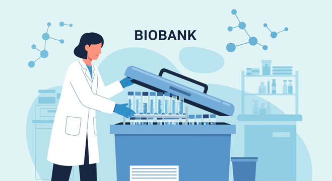 Scientist in Biobank, Handling Samples in Laboratory Freezer